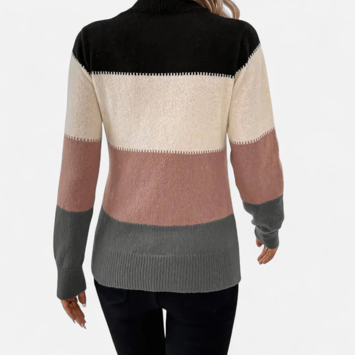 Suéter de punto a rayas para mujer con cuello redondo - Suéter clásico para otoño, invierno, uso diario y estilo smart casual