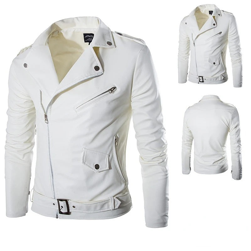 Cazadora biker asimétrica para hombre con cremallera – Cazadora de corte slim de cuero sintético para uso diario, tiempo libre y estilo urbano