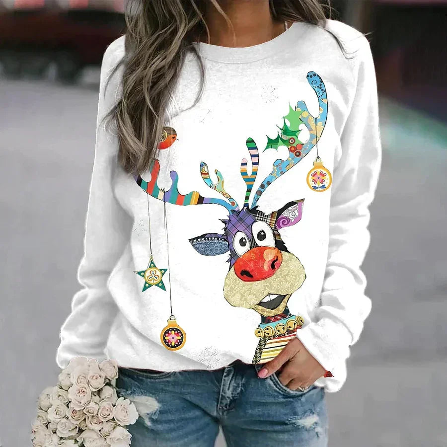 Sudadera navideña para mujer, con árbol de Navidad brillante y cuello redondo - Pulóver informal para invierno, Navidad, uso diario y estilo festivo
