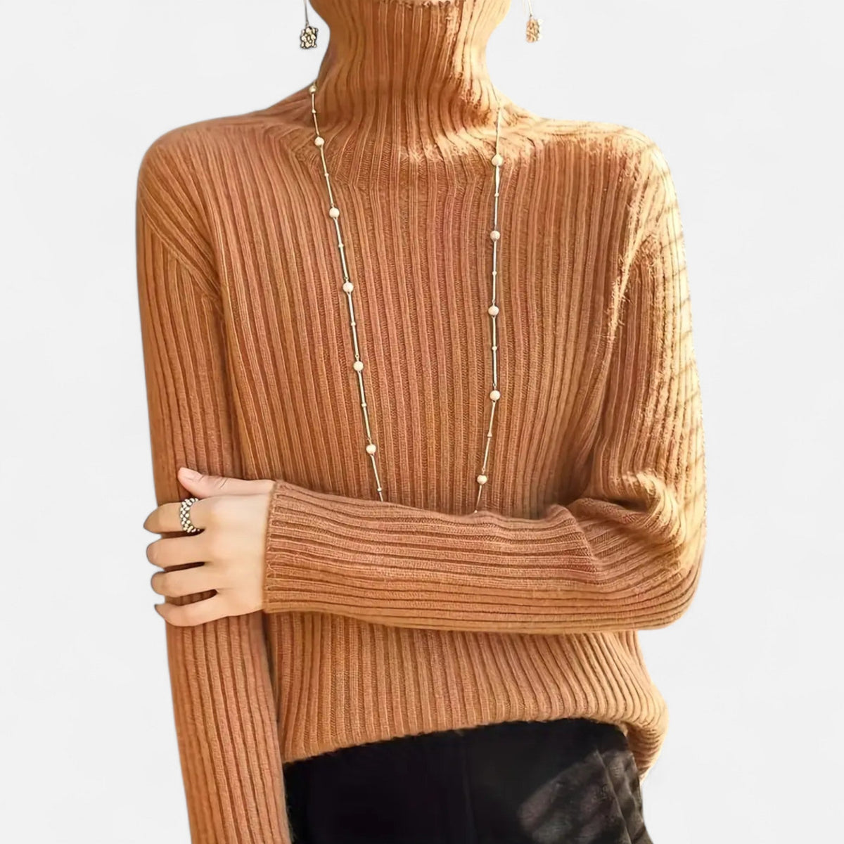 Suéter de cuello alto para mujer, de punto grueso acanalado - Prenda de punto cálida y cómoda para otoño, invierno, el día a día y un estilo smart casual