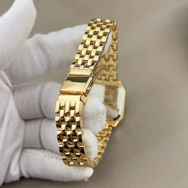 Dame Kvartsur Med Firkantet Urskive Og Justerbar Metalrem – Elegant Armbåndsur Med Foldelås Til Kontoret, Hverdagsbrug Og Særlige Anledninge