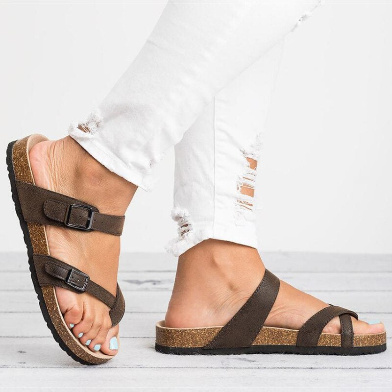 Dame Sandaler Med Korksål Og Justerbare Spænder