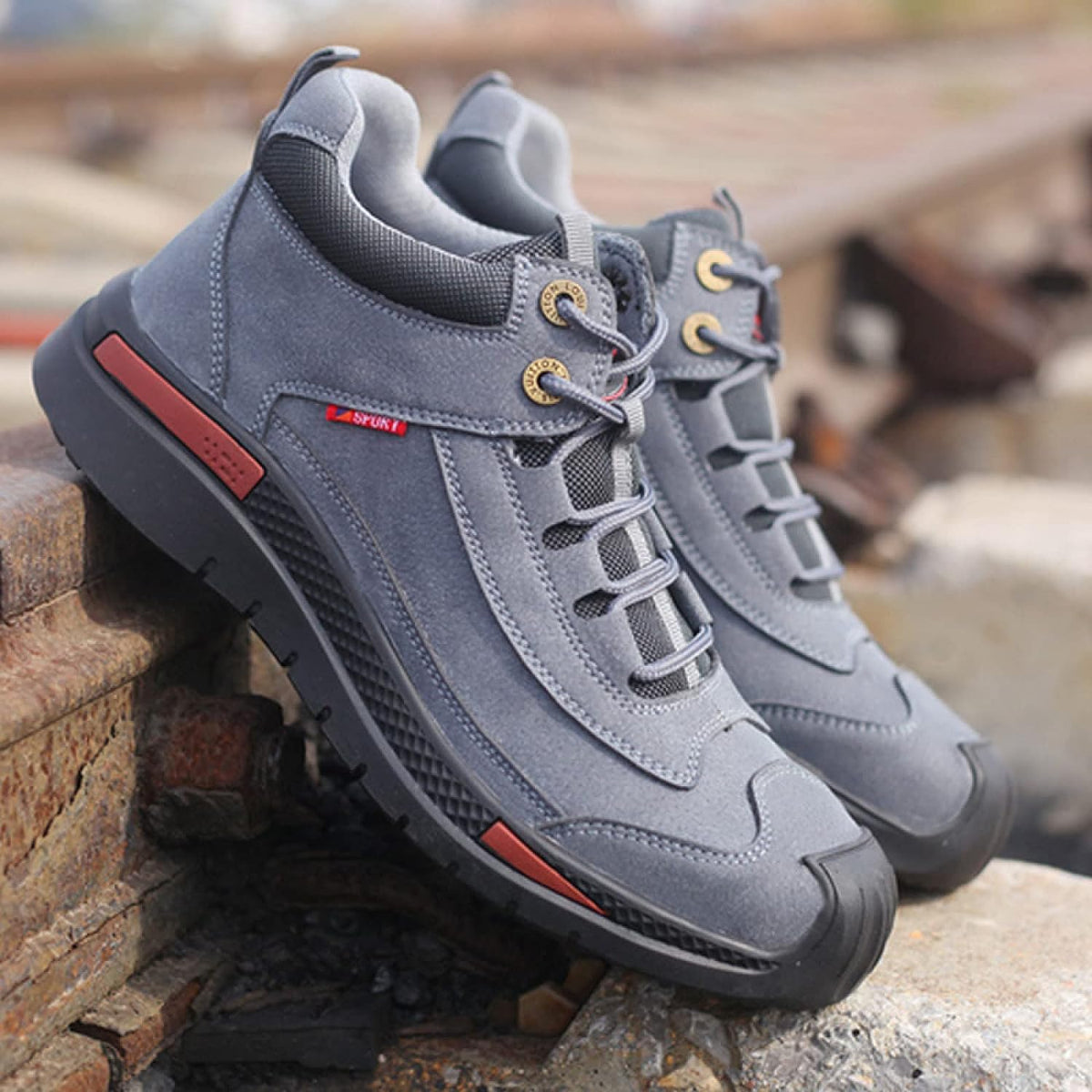 Zapatos de seguridad con cordones para hombre, diseño reforzado, cuello acolchado y suela resistente - Calzado de trabajo práctico para obras, talleres y uso al aire libre