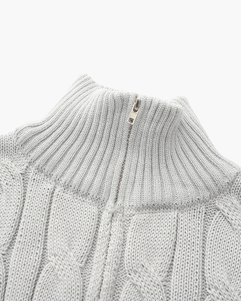 Herre Kabelstrikket Sweater Med Halv Lynlås