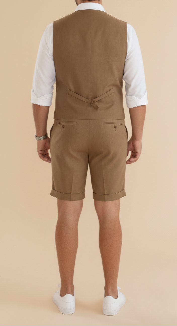 Conjunto de verano para hombre con chaleco entallado y pantalones cortos – Elegante atuendo de estilo elegante informal para bodas, vacaciones y eventos sociales