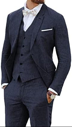 Traje de lino de tres piezas para hombre de corte entallado – Traje elegante para bodas y ocasiones formales
