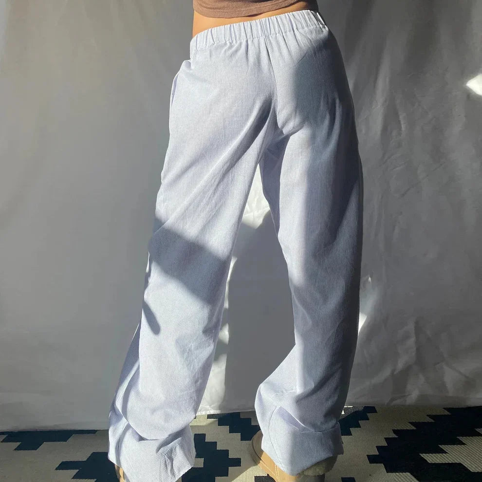 Women's Lightweight High-Waisted Wide-Leg Cotton-Blend Trousers – Elastic Waist for Spring, Summer, Travel, and Casual Everyday Wear
