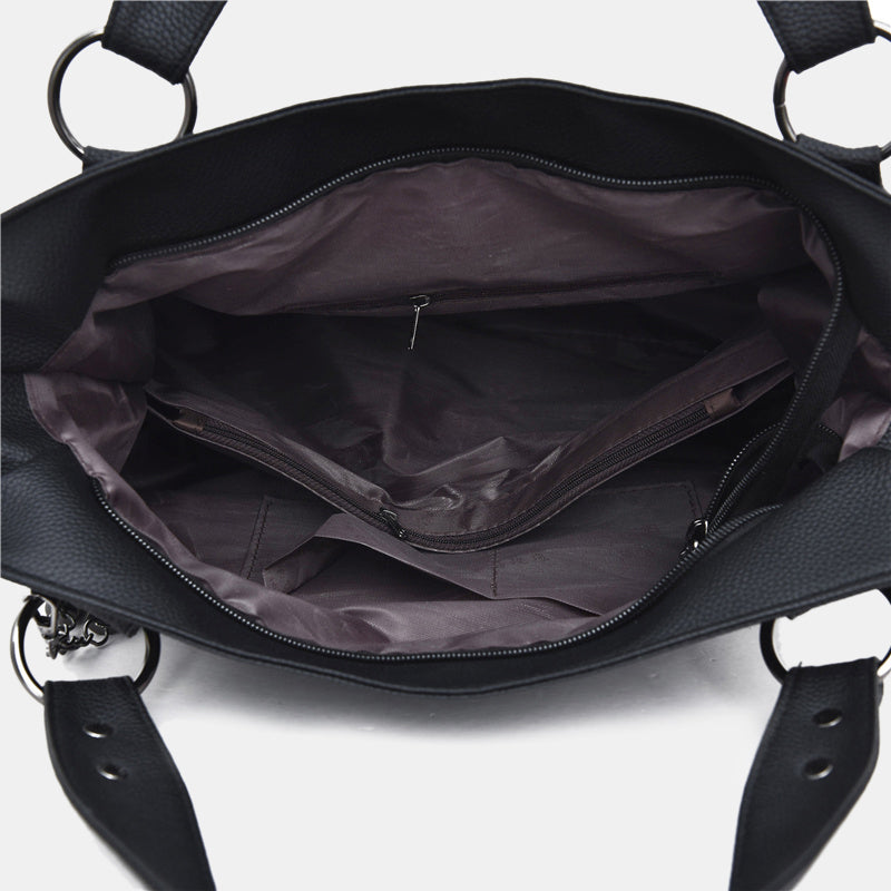 Dame Tote-håndtaske I Pu-læder Med Kvastdetalje – Rummelig Skuldertaske Med Mulighed For Crossbody-bæring Til Arbejde, Shopping Og Hverdagsbrug