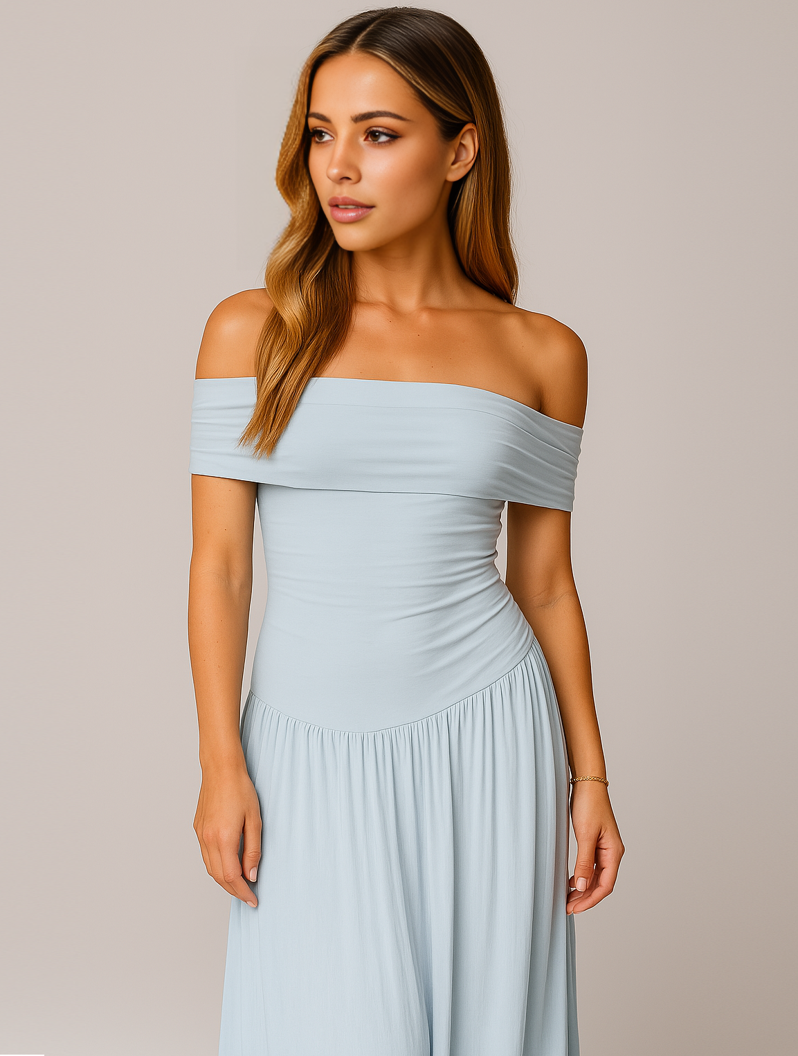 Dame Off Shoulder Plisseret Maxikjole – Elegant Kjole Til Bryllupsgæster Og Receptioner