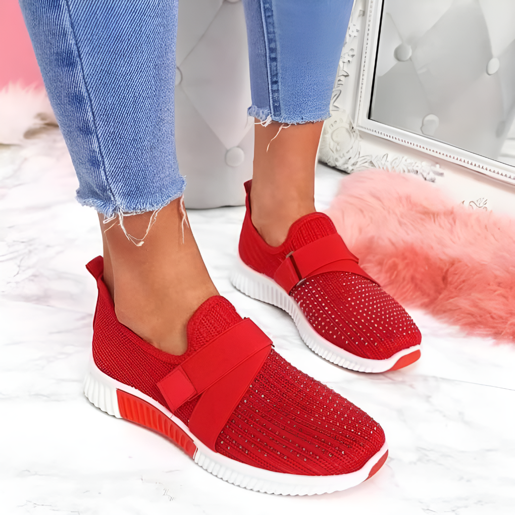 Pantofi sport damă slip-on tricotați, cu curea elastică – încălțăminte ușoară de zi cu zi pentru timp liber, plimbări, călătorii și ținute casual