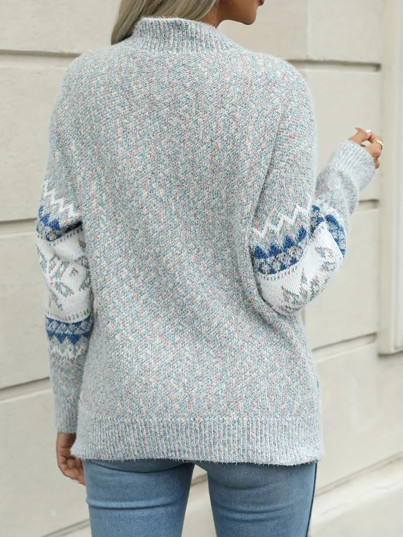Dame Fair Isle-striksweater Med Mønster – Blød Og Varm Vinterpullover Til Hverdagsbrug, Fritid Og Hyggelig Stil