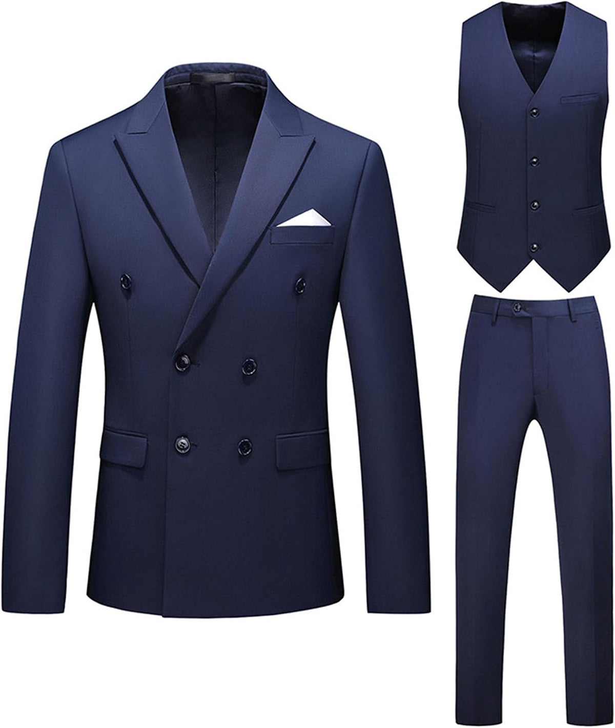 Herre 3-delt Jakkesæt Med Dobbeltradet Blazer, Vest Og Bukser – Elegant Habit Til Forretningsbrug, Bryllupper Og Festlige Anledninger