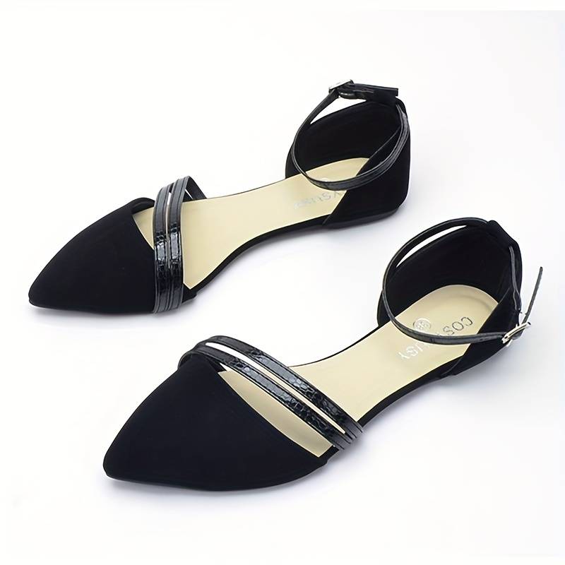 Dámské ploché sandály se špičatou špičkou a páskem kolem kotníku – elegantní boty typu slingback se dvěma předními pásky do kanceláře a pro styl smart casual
