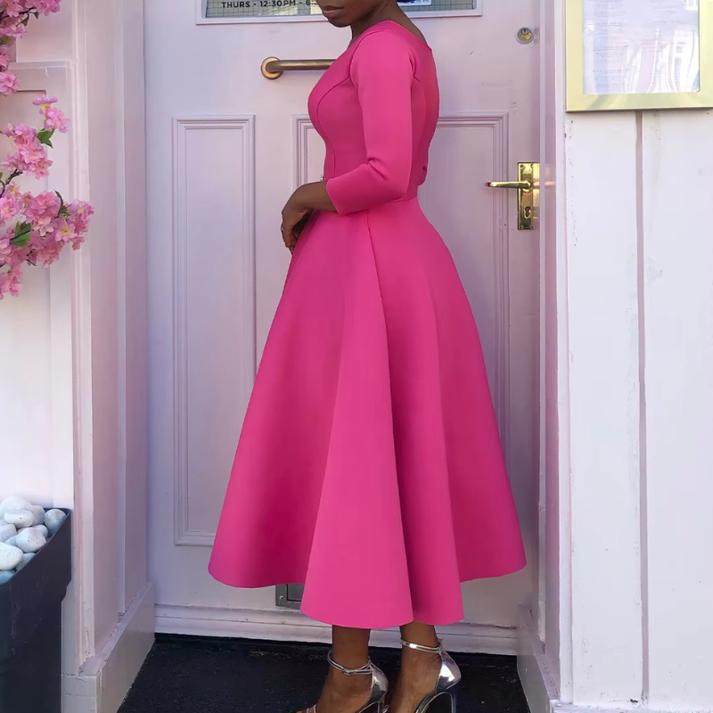 Women's A-Line Midi Dress – Three-Quarter-Sleeve Dress for Events and Everyday Wear