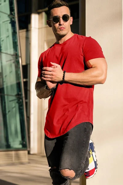 Herre Longline T-Shirt i Athletic Fit med Stretch Komfort