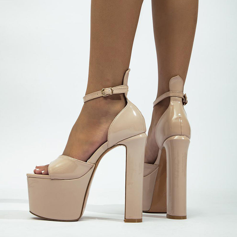 Women's patent-look platform sandals with ankle straps - elegant high heels for parties, evening events, and special occasions