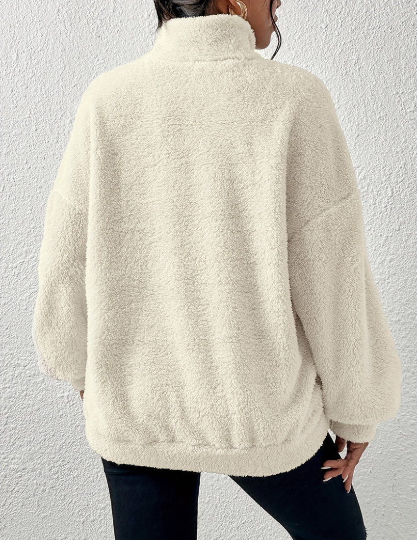 Dámský fleecový pulovr na half-zip s vysokým límcem – měkký a hřejivý pulovr na zimu, pro každodenní nošení a volný čas