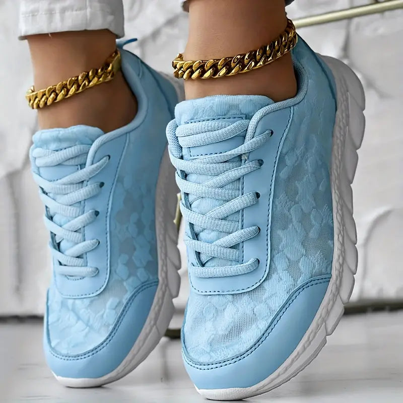 Dame Platform-sneakers I Mesh Med Blomstermønster – Komfortable Snøresko Med Polstret Sål Til Gåture Og Afslappet Hverdagsbrug