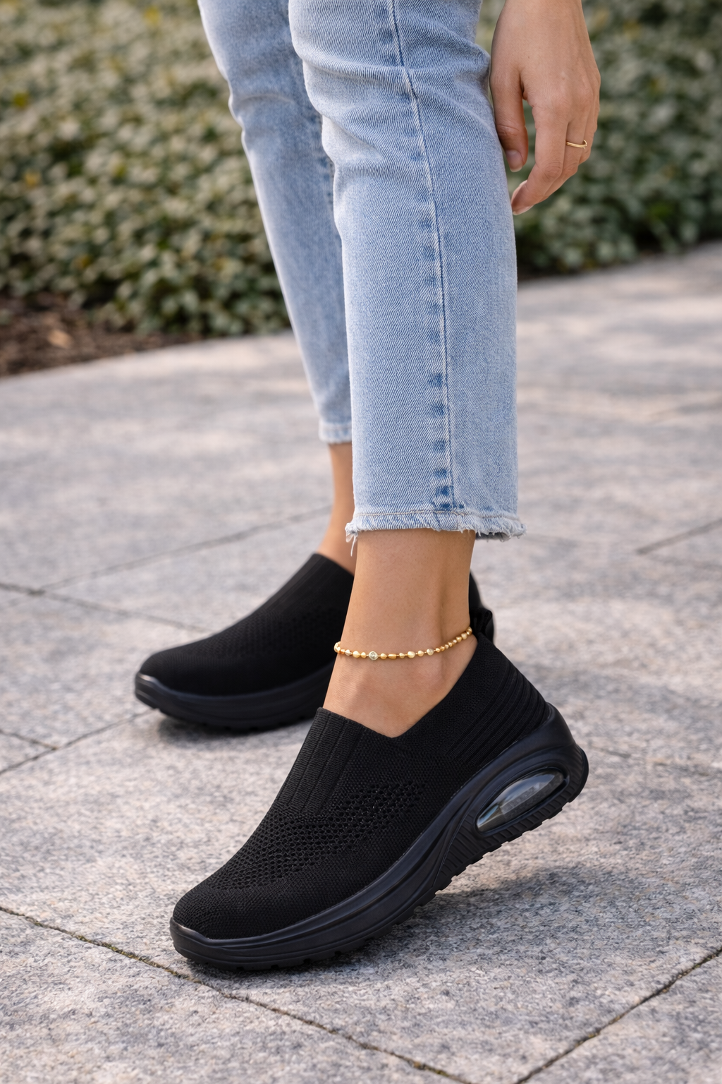 Dame Strikkede Slip-On Platform Sneakers – Lette Gåsko til Rejser og Hverdagsbrug