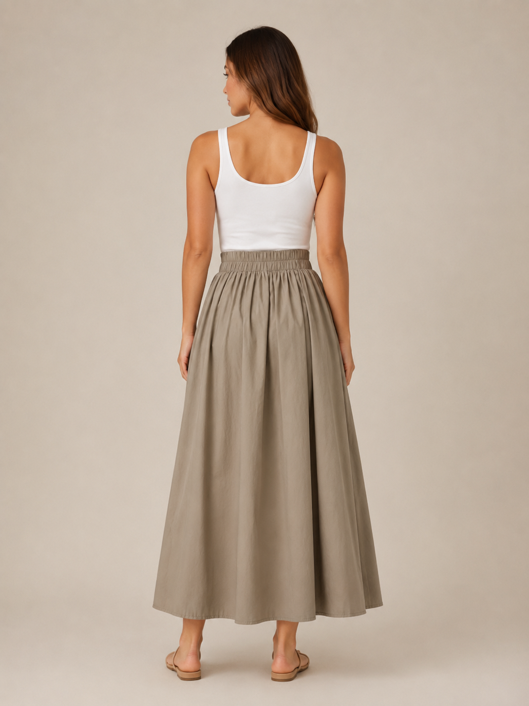 Falda midi de línea A para mujer, de cintura alta, con cintura elástica, pliegues suaves y bolsillos - falda elegante y cómoda para el trabajo, el uso diario y el tiempo libre