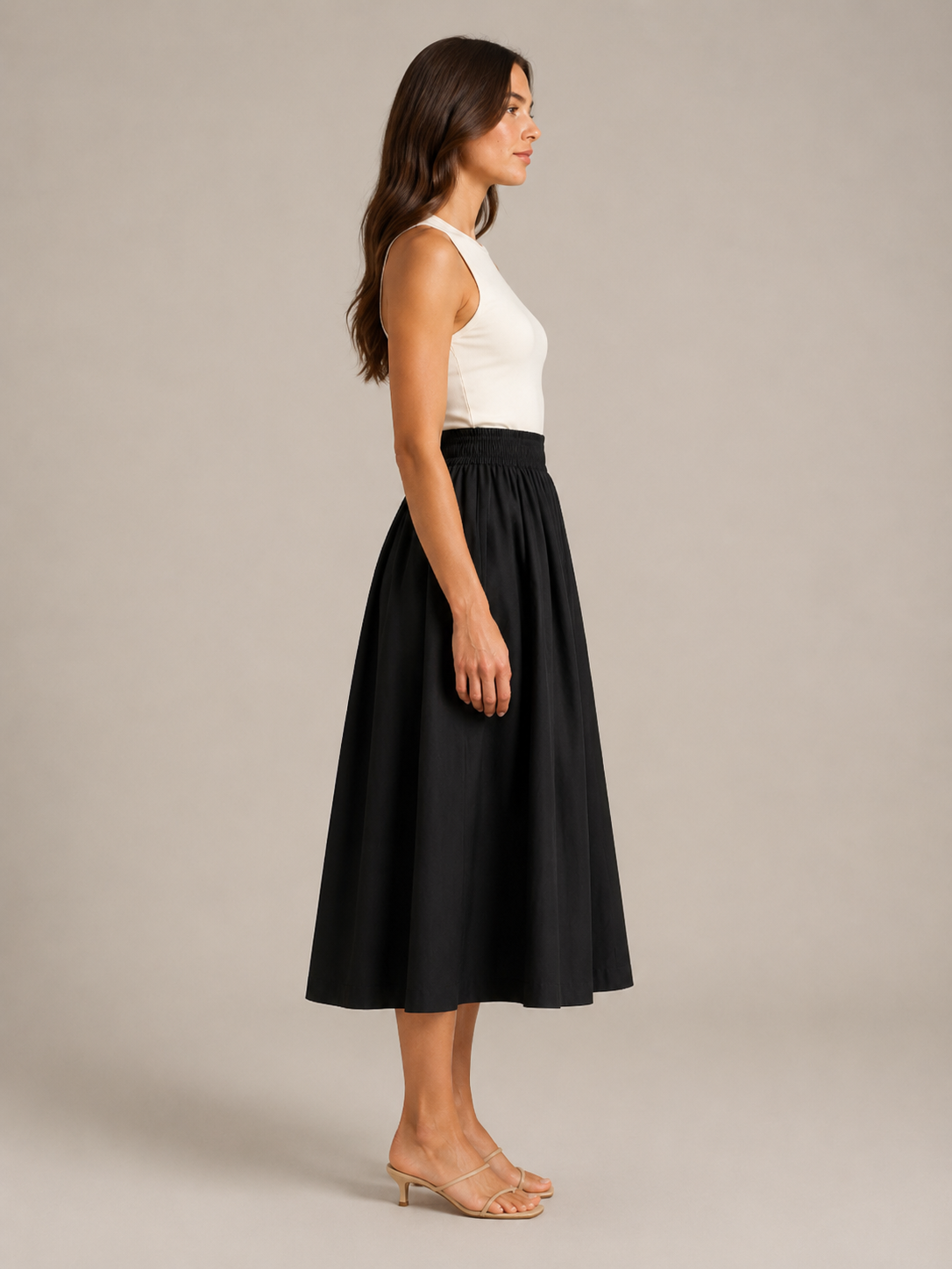 Falda midi plisada para mujer, de cintura alta y línea A, con cintura elástica y bolsillos - falda elegante y cómoda para el trabajo, los fines de semana y el uso diario