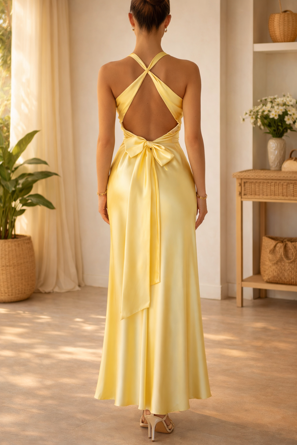 Dame Maxikjole Med Halterneck Og Draperet Front