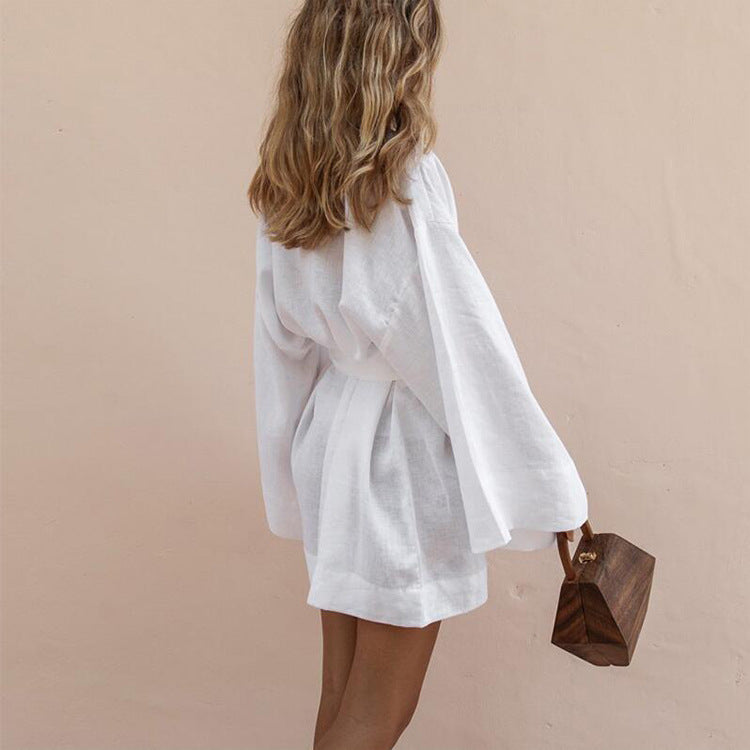 Women's Kimono Dress with Wide Sleeves and Belt – Elegant Short Dress for Summer, Parties, Vacations, and Special Occasions