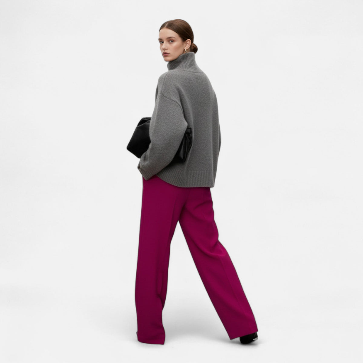 Dame Uldsweater Med Høj Hals – Klassisk Striktrøje Til Hverdagsbrug, Kontor, Efterår, Vinter Og Smart Casual Stil