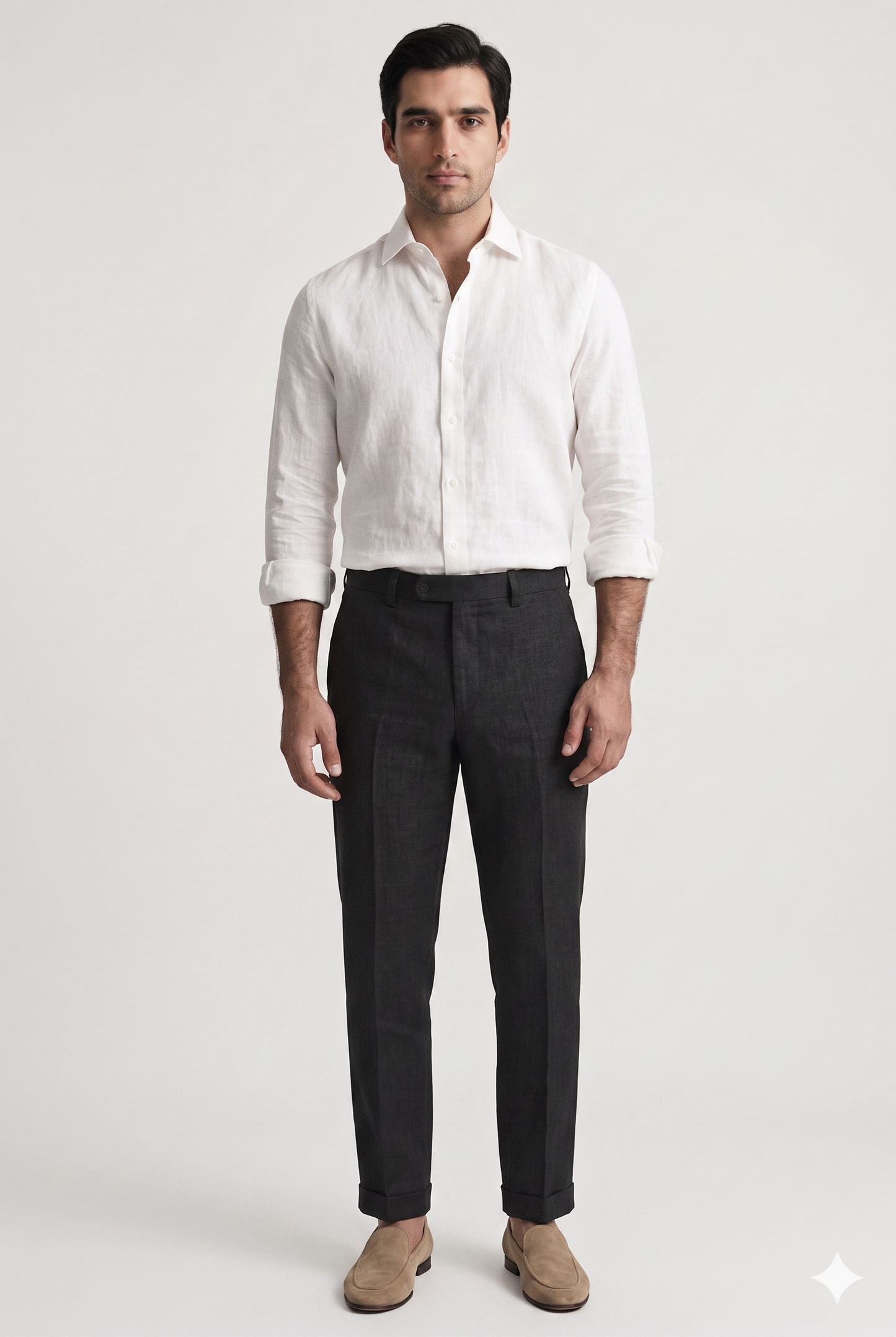 Pantaloni cu structură croită, croială regular fit, design cu pliuri presate