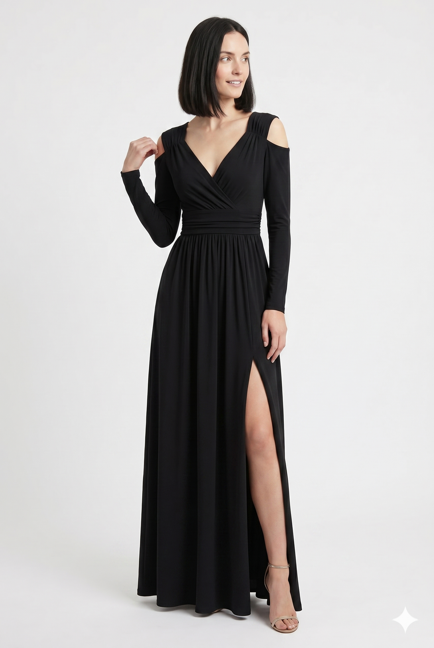Maxikjole Draperet Struktur Slim Fit Slids Elegant Silhuet