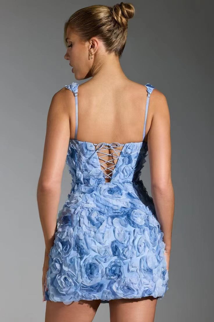 Dame Minikjole Med Blomstertekstur Firkantet Hals Og Statementlook