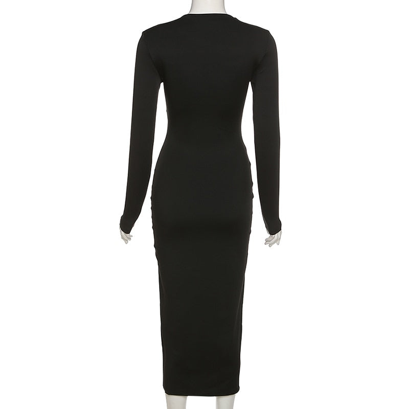 Dame Maxikjole Med Krydset Hals – Langærmet Bodycon Stil Til Aftenbrug