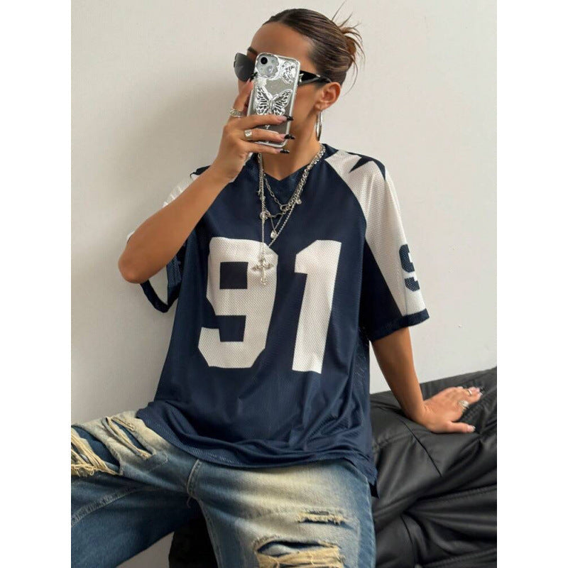 Tricou sport oversized din plasă pentru bărbați, cu imprimeu – tricou cu croială lejeră pentru timpul liber, purtare zilnică și ținute casual