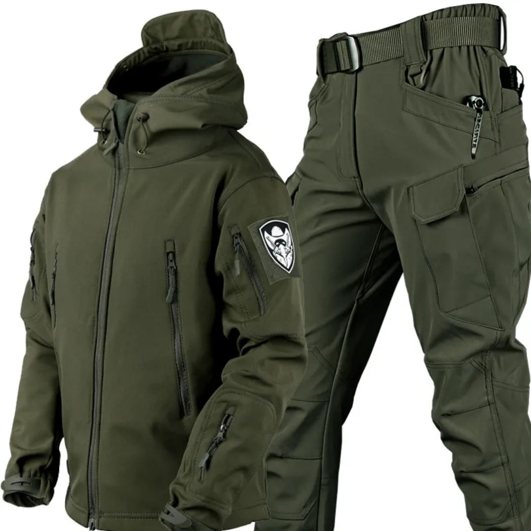 Men's Windproof Tactical Outdoor Set With Hooded Jacket And Cargo Trousers – Functional Set With Water-Repellent Finish For Outdoor Activities, Hiking And Adventures