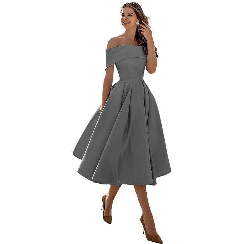 Dame Off Shoulder Midikjole Med Plisseret A-linje Silhuet