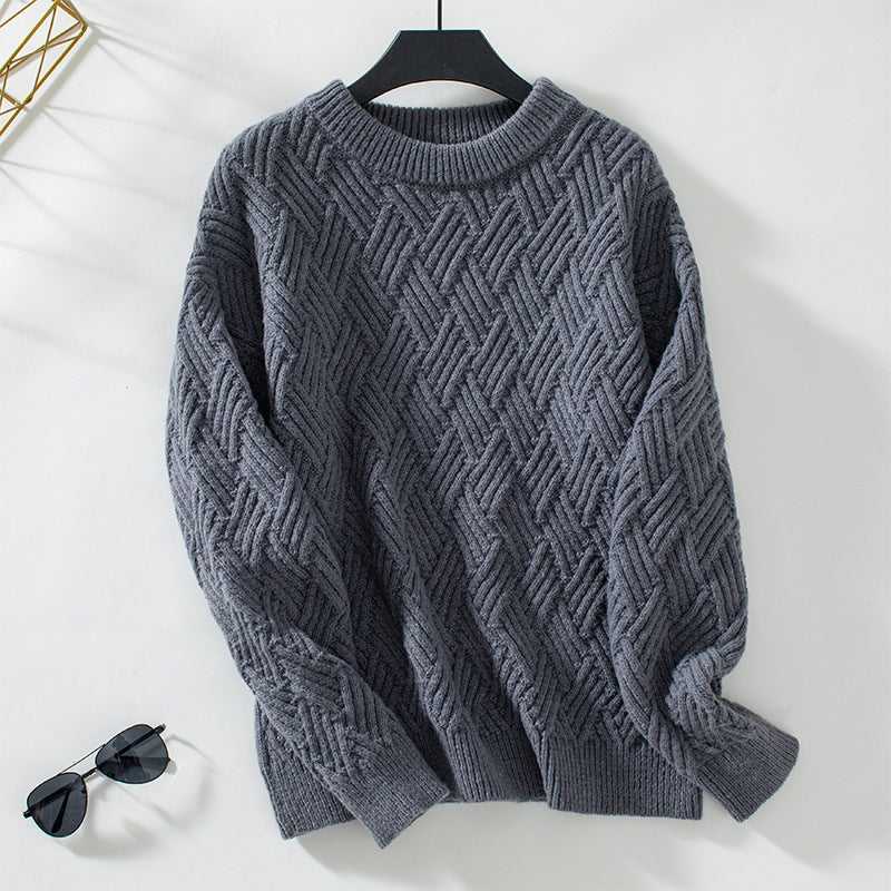 Women's Patterned Crew-Neck Long-Sleeve Sweater – Relaxed Sweater with Textured Knit for Fall, Winter, and Everyday Wear