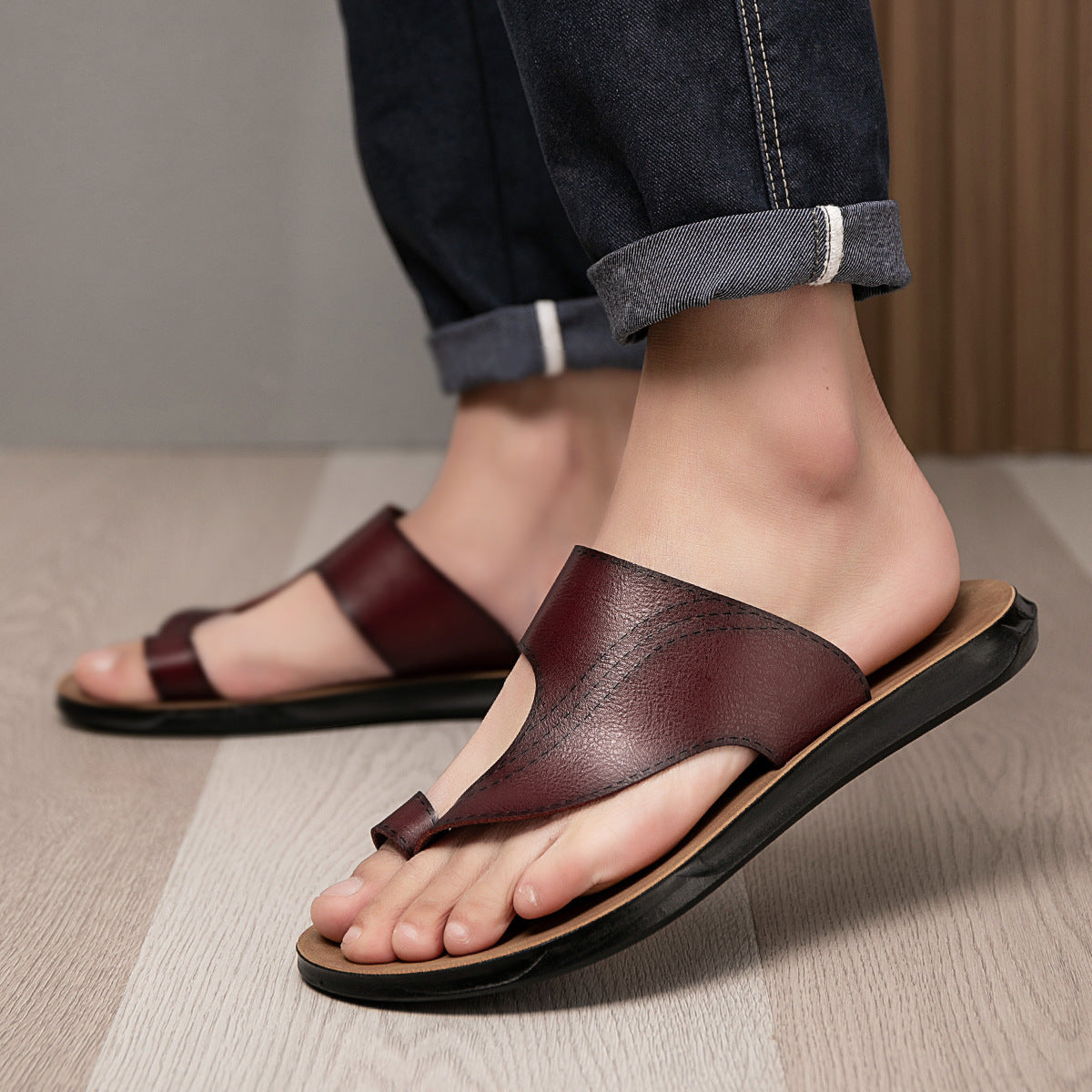 Herre Minimalistiske Åbne Skridsikre Slide Sandaler