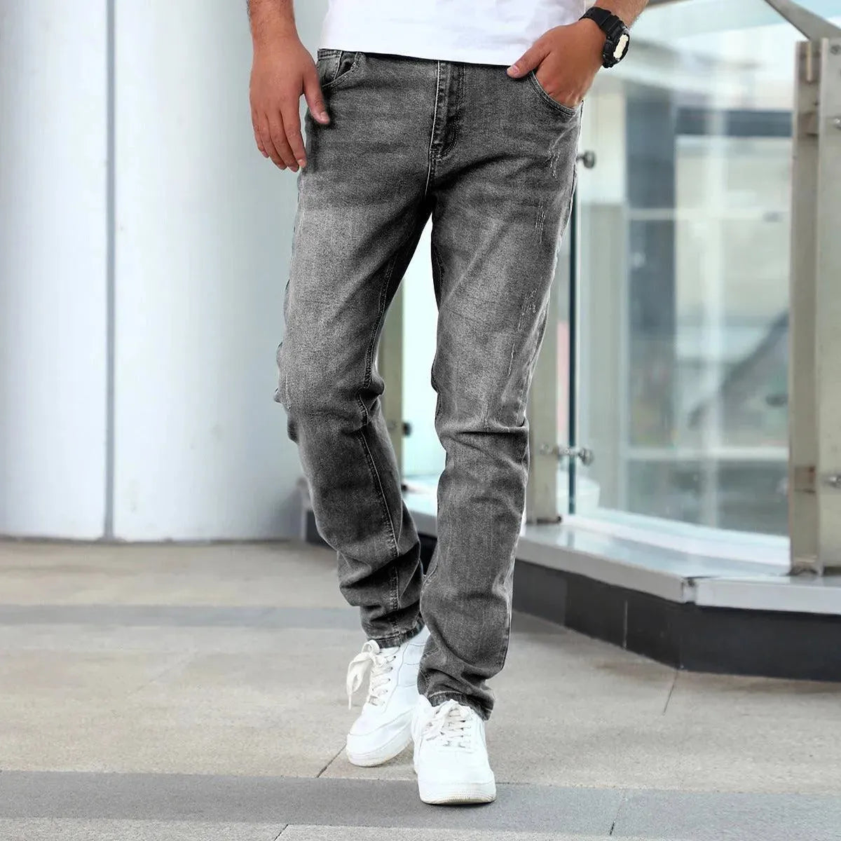 Pánské džíny slim fit z praného strečového denimu s tapered nohavicemi – stylové džíny na každý den, volný čas i casual styl