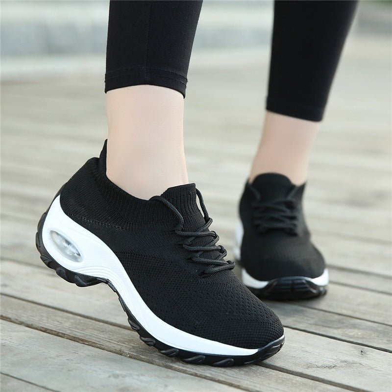 Women's Breathable Mesh Air-cushion Hiking Sneakers with Laces – Comfortable Training Shoes with Cushioned Soles for Work, Travel and Everyday Wear