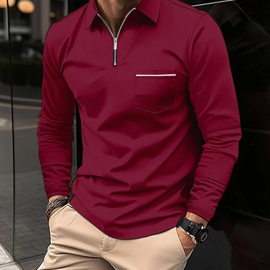Tricou polo pentru bărbați, cu mâneci lungi – cămașă clasică pentru un stil smart casual, birou, timp liber și uz zilnic