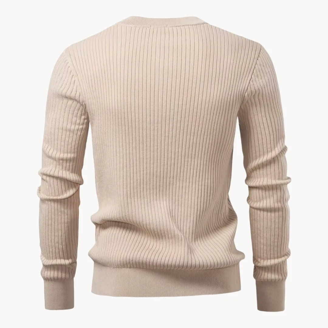 Herre Ribstrikket Henley-sweater Med Slim Fit Og Lange Ærmer – Stilfuld Pullover Med Knaplukning Ved Halsen Til Casual Og Smart Casual Hverdagsbrug