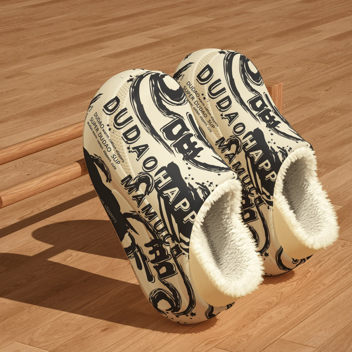 Dame Plysforede Hjemmesko Med Graffiti-print Og Slip-on Design – Varme Vintersko Med Skridsikker Sål Til Hjemmet, Afslapning Og Hverdagsbrug