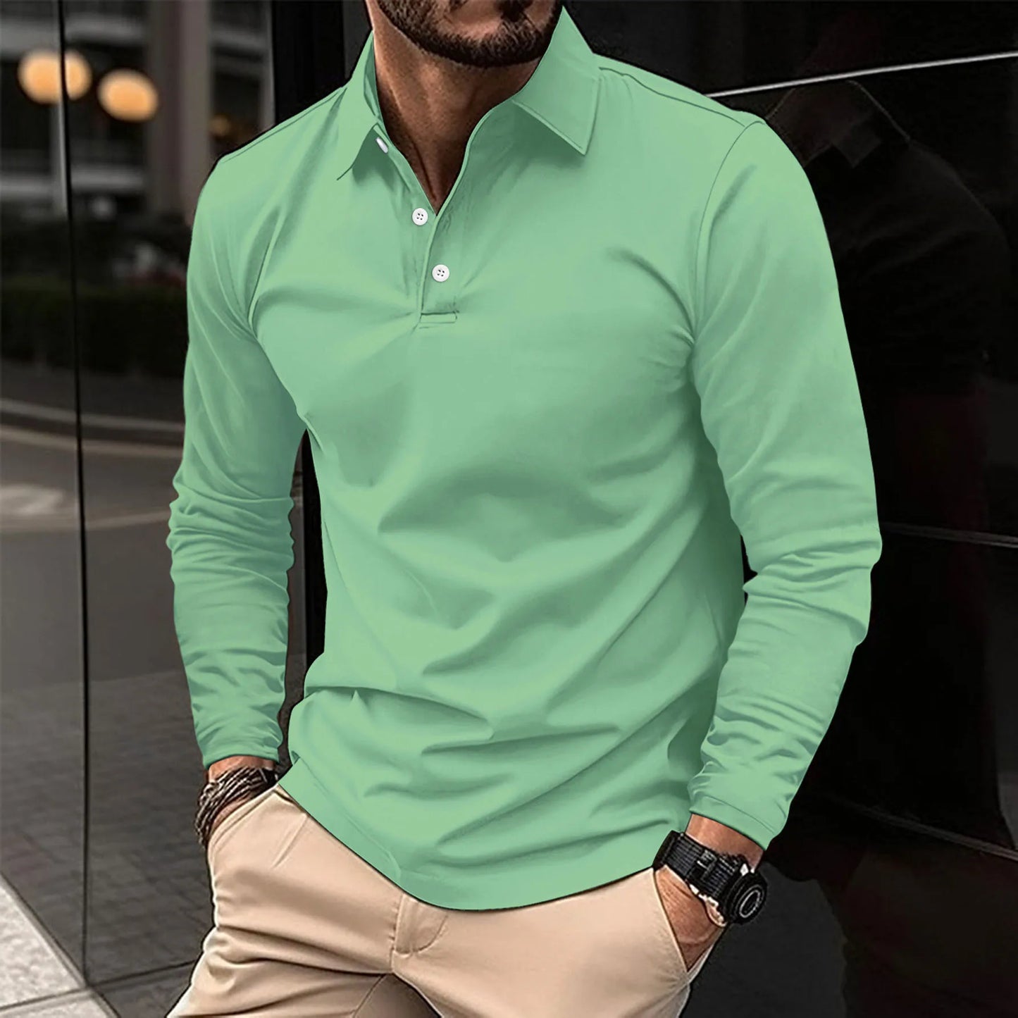 Men's Slim-Fit Long-Sleeve Polo Shirt – Stylish Top for the Office, Smart-Casual Outfits, Evenings, and Everyday Wear