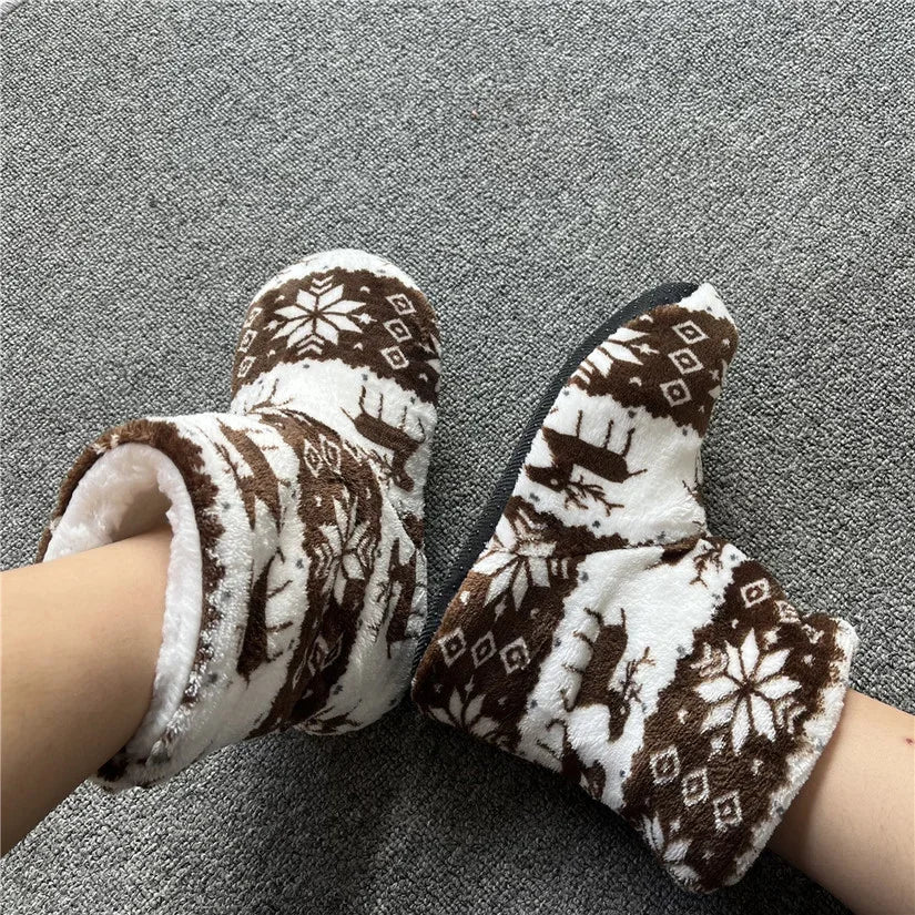 Papuci de casă și botine de iarnă călduroase pentru femei, cu design festiv de Crăciun – încălțăminte de iarnă confortabilă pentru acasă, Crăciun, relaxare și purtare zilnică