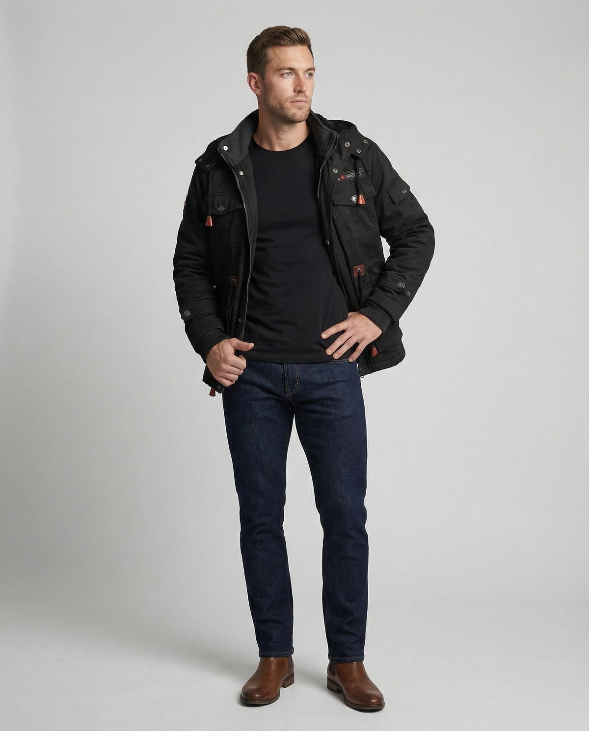 Men's polyester winter jacket with warm lining - Stylish outerwear for fall, winter, everyday wear, and leisure