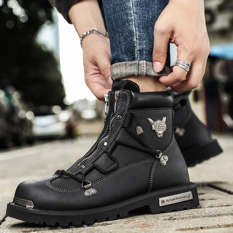 Botas de nieve impermeables para hombre con forro de felpa, cremallera, cordones y suela antideslizante – Cálidos botines de invierno para días fríos y actividades al aire libre