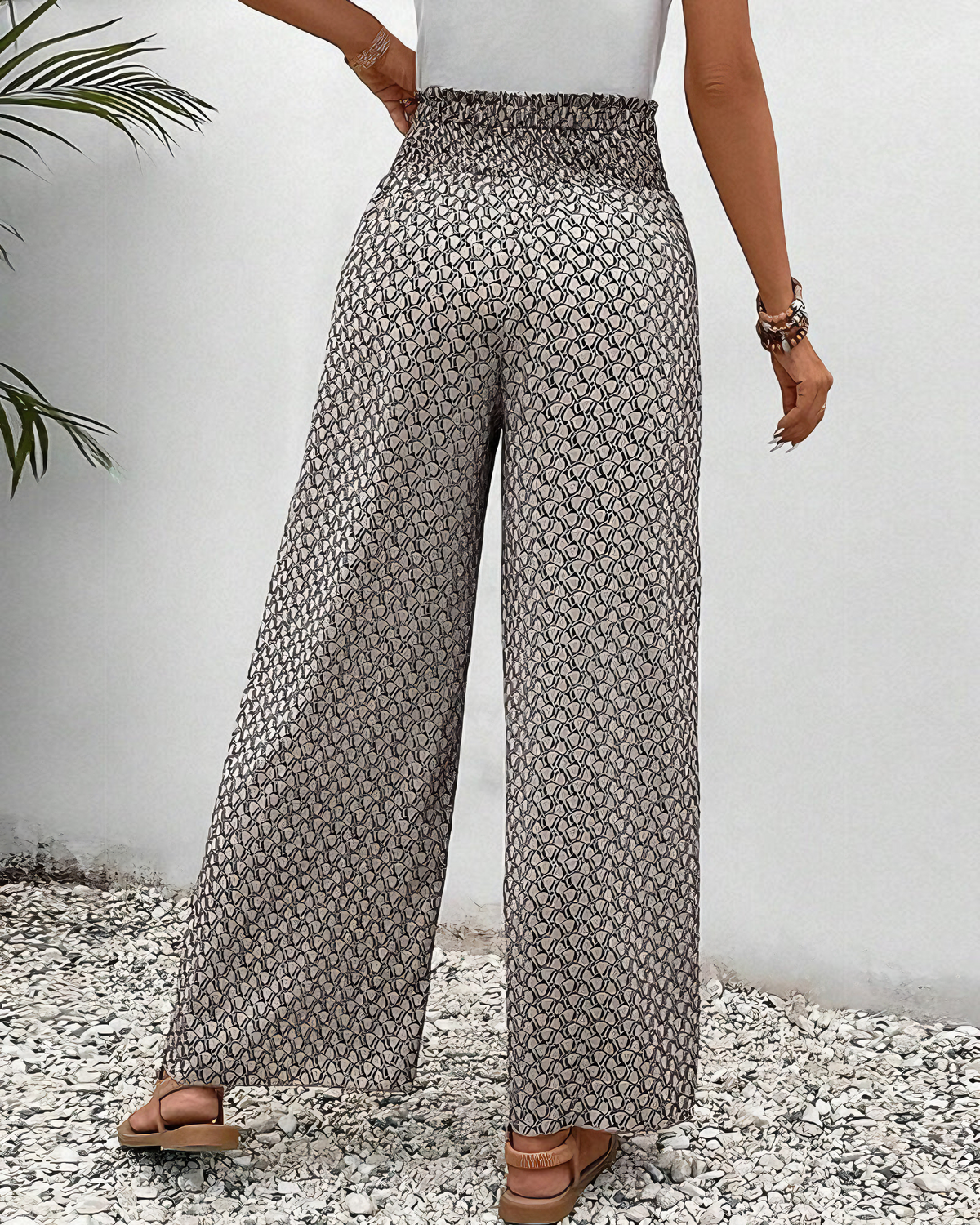 Women's Lightweight Printed High-Waisted Wide-Leg Pants - Relaxed Summer Style for Vacations and Everyday Wear