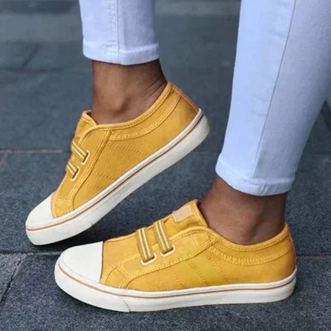 Dame Lave Sneakers Med Dobbelte Velcrostropper – Afslappede Sko I Canvaslook Med Kontrastfarvet Tåkappe Til Hverdagsbrug
