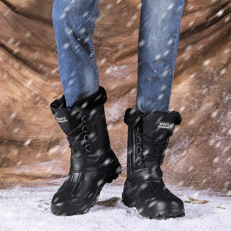 Botas de nieve impermeables para hombre con forro de felpa, cordones y suela de goma antideslizante – Cálidas botas de invierno hasta media pantorrilla para días fríos y actividades al aire libre