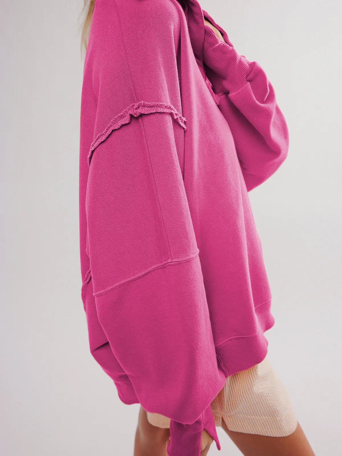 Dámská oversized mikina ve stylu Henley s viditelnými švy a balónovými rukávy – ležérní pulovr pro každodenní nošení, volný čas a ležérní styl
